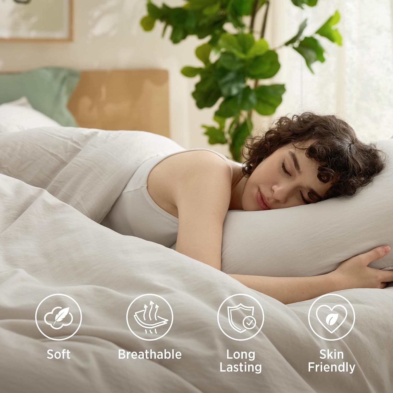 image:imageBedsure Queen Comforter Set Dark Gray Soft Prewashed Bedding for All Seasons 3 Pieces GentleSoft Bed Set 1 Lightweight Comforter 90x90 and 2 Pillowcases 20x2601 Beige