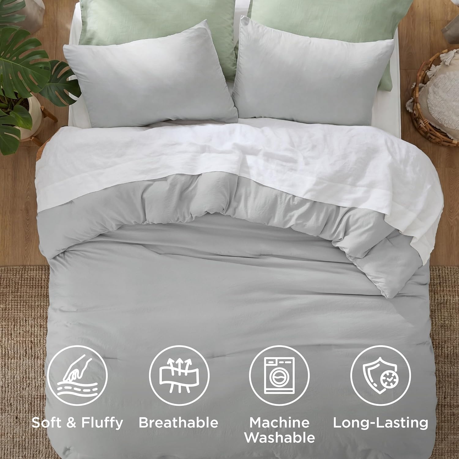 image:imageBedsure Queen Comforter Set Dark Gray Soft Prewashed Bedding for All Seasons 3 Pieces GentleSoft Bed Set 1 Lightweight Comforter 90x90 and 2 Pillowcases 20x2612 Silver Grey
