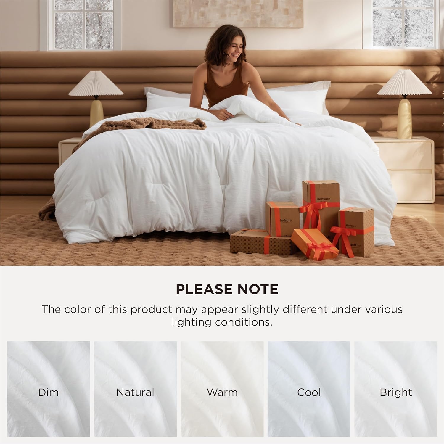 image:imageBedsure Queen Comforter Set Dark Gray Soft Prewashed Bedding for All Seasons 3 Pieces GentleSoft Bed Set 1 Lightweight Comforter 90x90 and 2 Pillowcases 20x2602 White