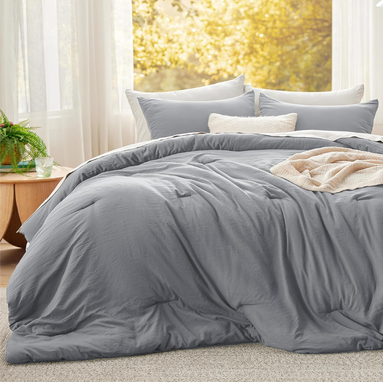 image:imageBedsure Queen Comforter Set Dark Gray Soft Prewashed Bedding for All Seasons 3 Pieces GentleSoft Bed Set 1 Lightweight Comforter 90x90 and 2 Pillowcases 20x2605 Grey