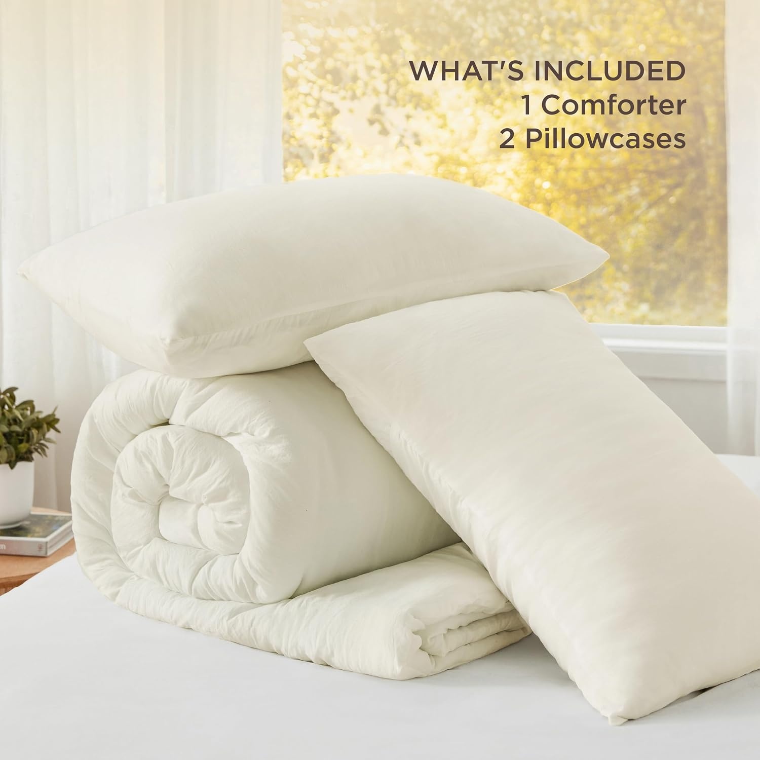 image:imageBedsure Queen Comforter Set Dark Gray Soft Prewashed Bedding for All Seasons 3 Pieces GentleSoft Bed Set 1 Lightweight Comforter 90x90 and 2 Pillowcases 20x2618 Ivory
