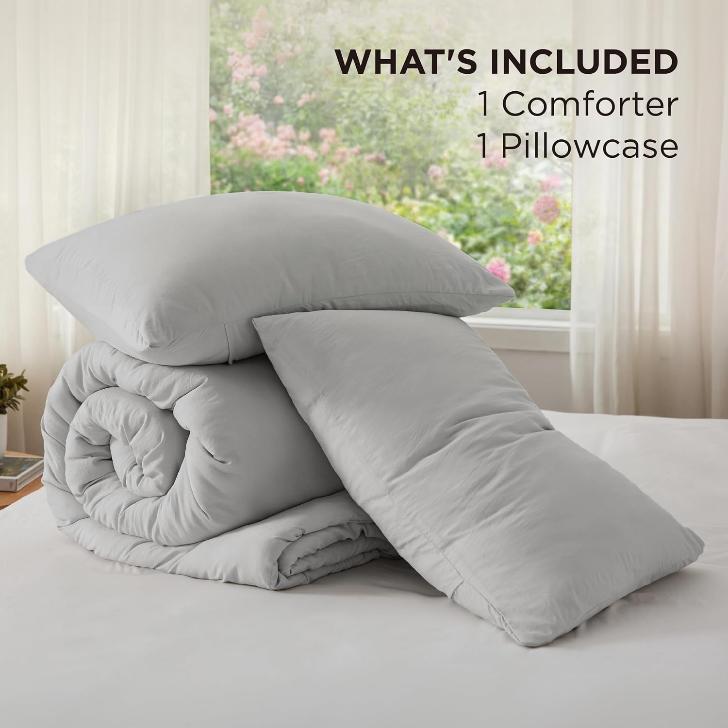 image:imageBedsure Queen Comforter Set Dark Gray Soft Prewashed Bedding for All Seasons 3 Pieces GentleSoft Bed Set 1 Lightweight Comforter 90x90 and 2 Pillowcases 20x2612 Silver Grey