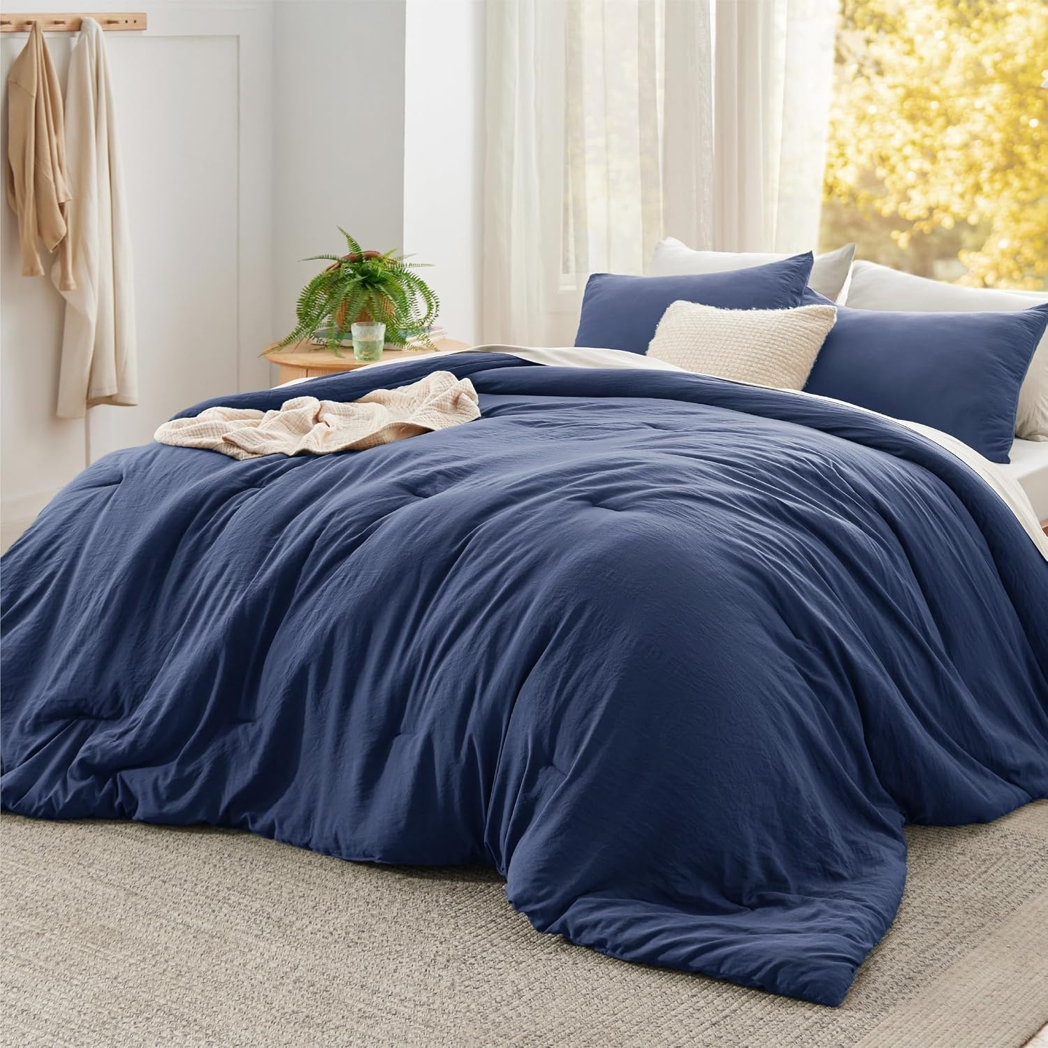 image:imageBedsure Queen Comforter Set Dark Gray Soft Prewashed Bedding for All Seasons 3 Pieces GentleSoft Bed Set 1 Lightweight Comforter 90x90 and 2 Pillowcases 20x2609 Navy