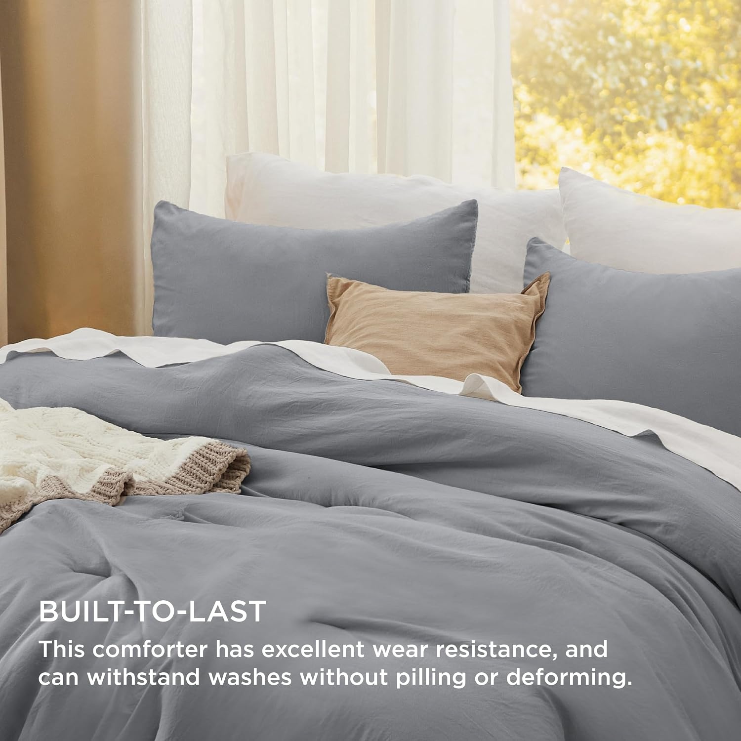 image:imageBedsure Queen Comforter Set Dark Gray Soft Prewashed Bedding for All Seasons 3 Pieces GentleSoft Bed Set 1 Lightweight Comforter 90x90 and 2 Pillowcases 20x2605 Grey