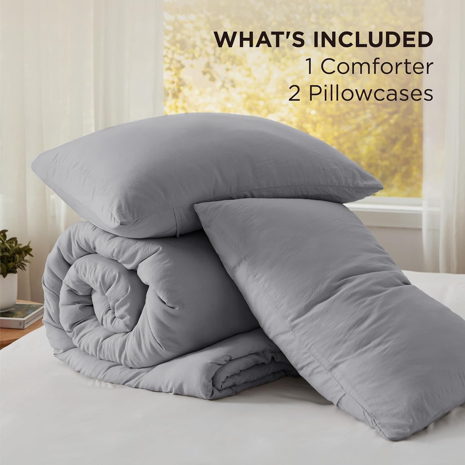 image:imageBedsure Queen Comforter Set Dark Gray Soft Prewashed Bedding for All Seasons 3 Pieces GentleSoft Bed Set 1 Lightweight Comforter 90x90 and 2 Pillowcases 20x2605 Grey