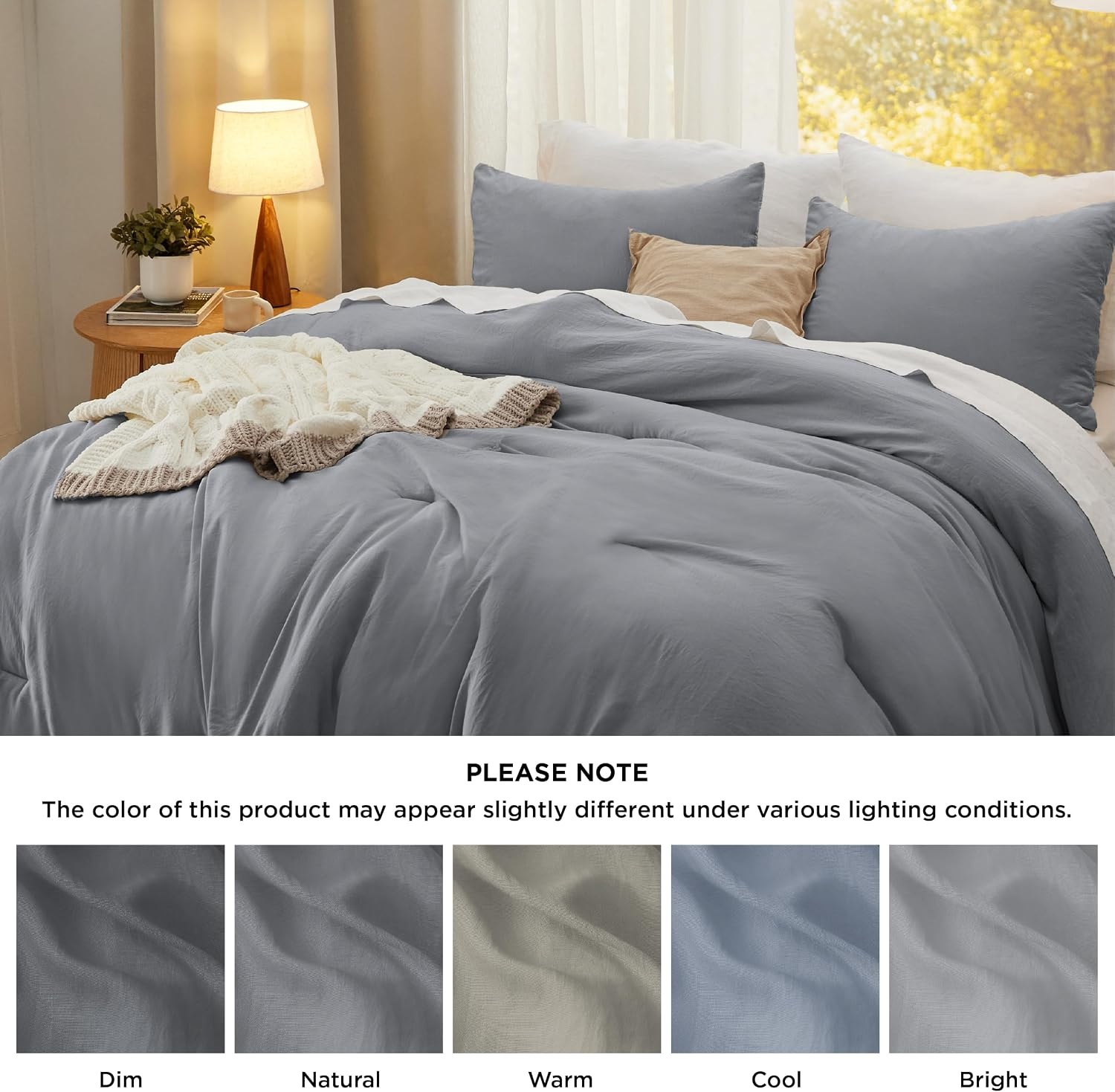 image:imageBedsure Queen Comforter Set Dark Gray Soft Prewashed Bedding for All Seasons 3 Pieces GentleSoft Bed Set 1 Lightweight Comforter 90x90 and 2 Pillowcases 20x2605 Grey
