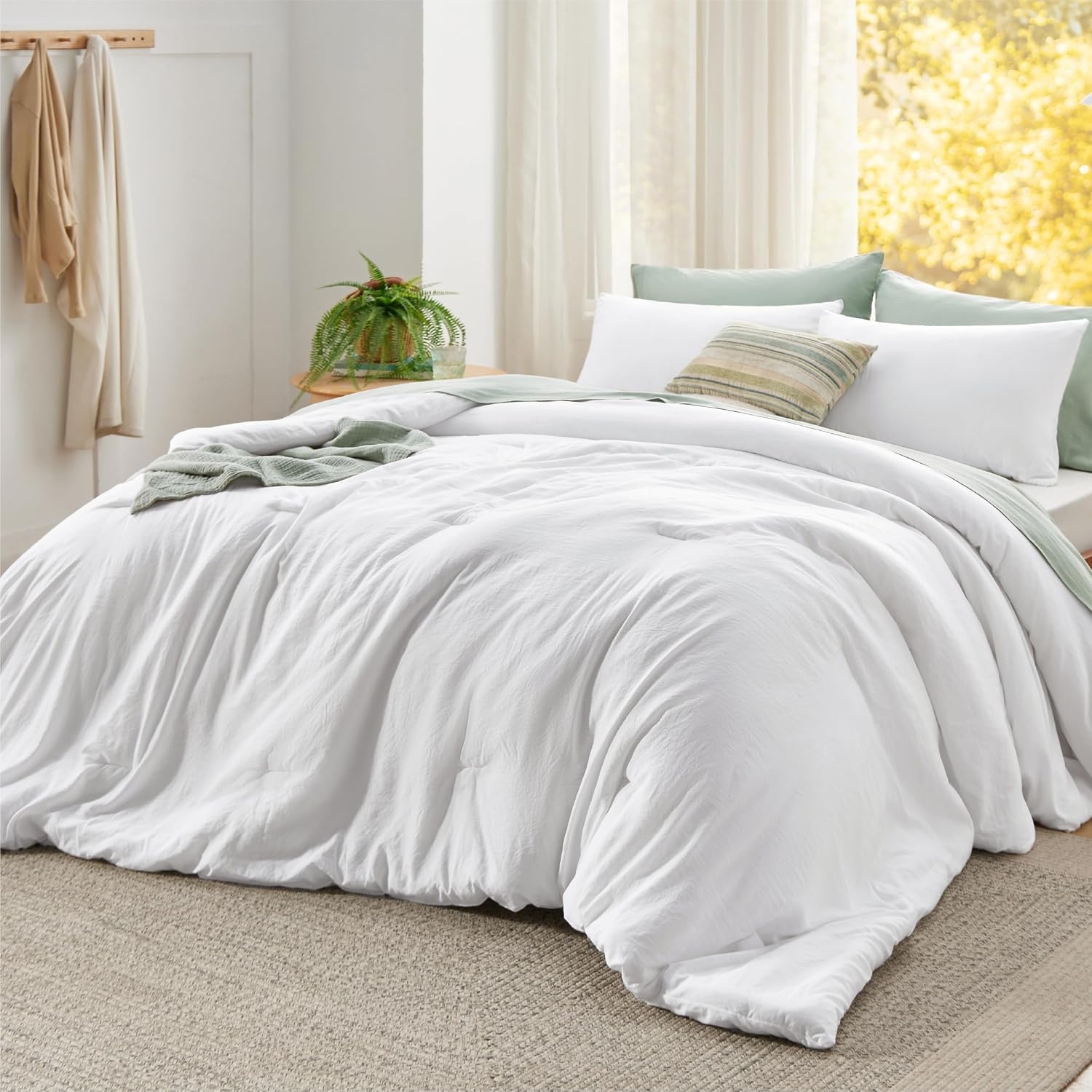 image:imageBedsure Queen Comforter Set Dark Gray Soft Prewashed Bedding for All Seasons 3 Pieces GentleSoft Bed Set 1 Lightweight Comforter 90x90 and 2 Pillowcases 20x2602 White
