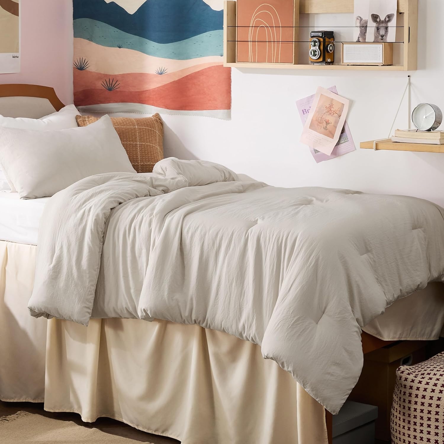 image:imageBedsure Queen Comforter Set Dark Gray Soft Prewashed Bedding for All Seasons 3 Pieces GentleSoft Bed Set 1 Lightweight Comforter 90x90 and 2 Pillowcases 20x2601 Beige