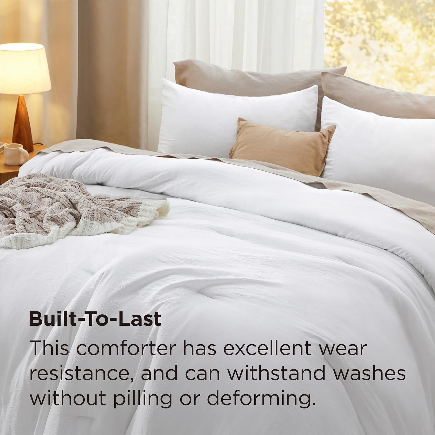 image:imageBedsure Queen Comforter Set Dark Gray Soft Prewashed Bedding for All Seasons 3 Pieces GentleSoft Bed Set 1 Lightweight Comforter 90x90 and 2 Pillowcases 20x2602 White