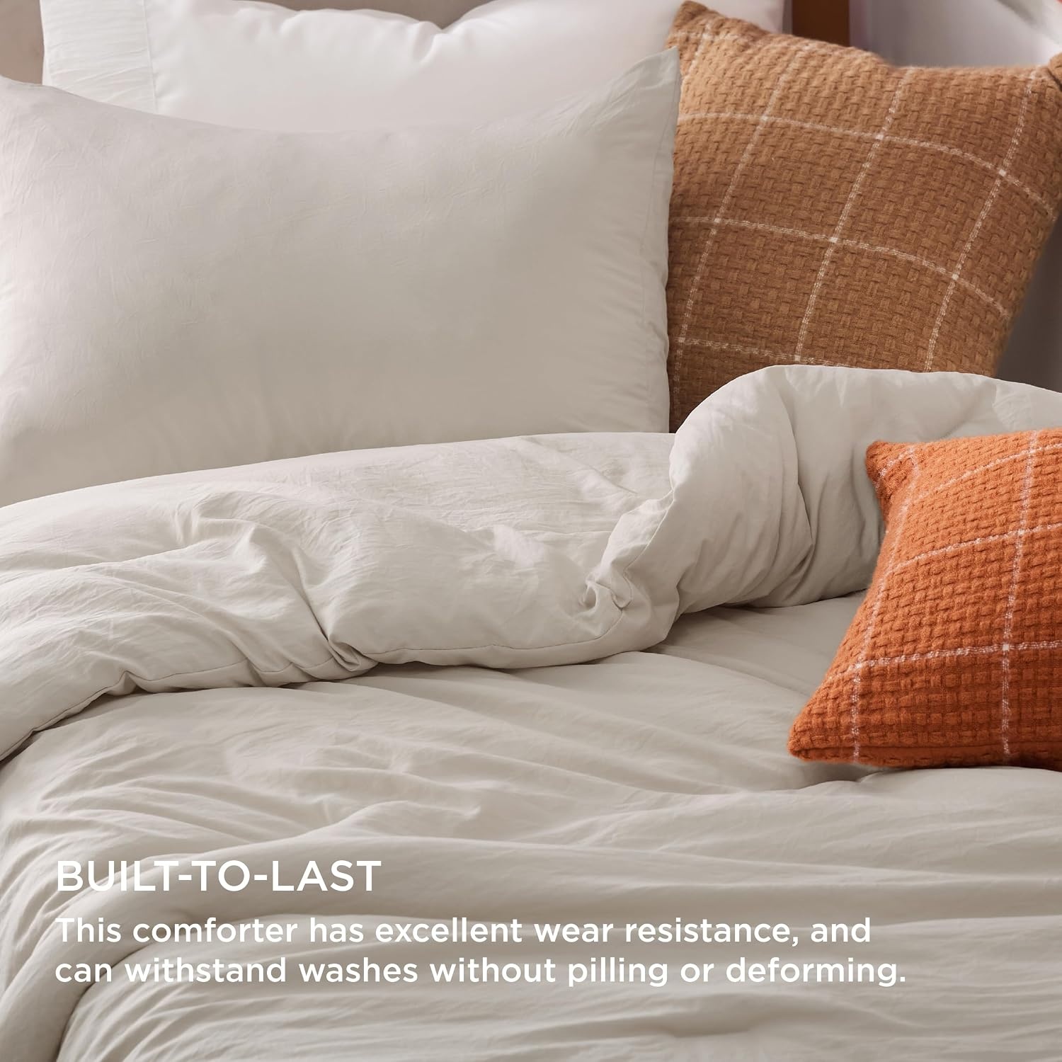 image:imageBedsure Queen Comforter Set Dark Gray Soft Prewashed Bedding for All Seasons 3 Pieces GentleSoft Bed Set 1 Lightweight Comforter 90x90 and 2 Pillowcases 20x2601 Beige