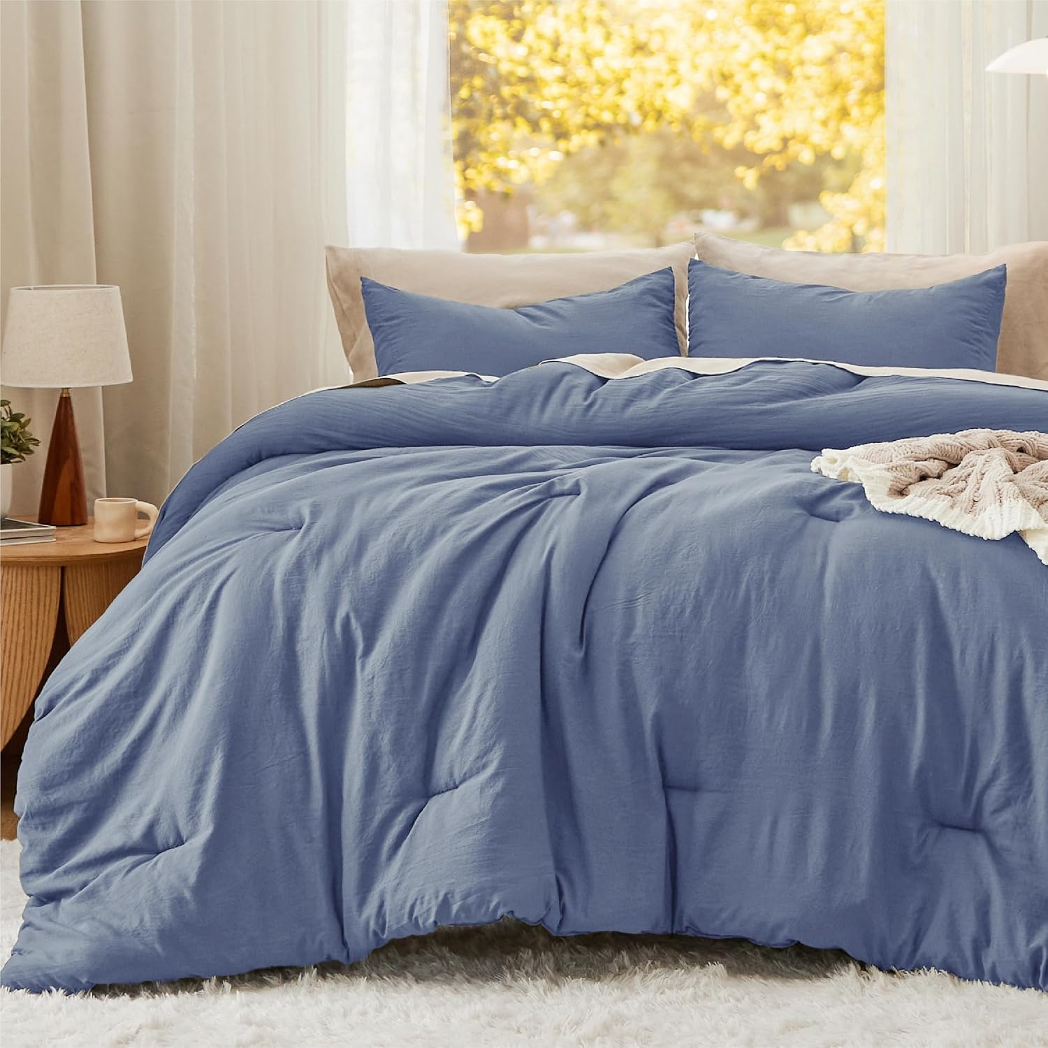 image:imageBedsure Queen Comforter Set Dark Gray Soft Prewashed Bedding for All Seasons 3 Pieces GentleSoft Bed Set 1 Lightweight Comforter 90x90 and 2 Pillowcases 20x2622 Blue