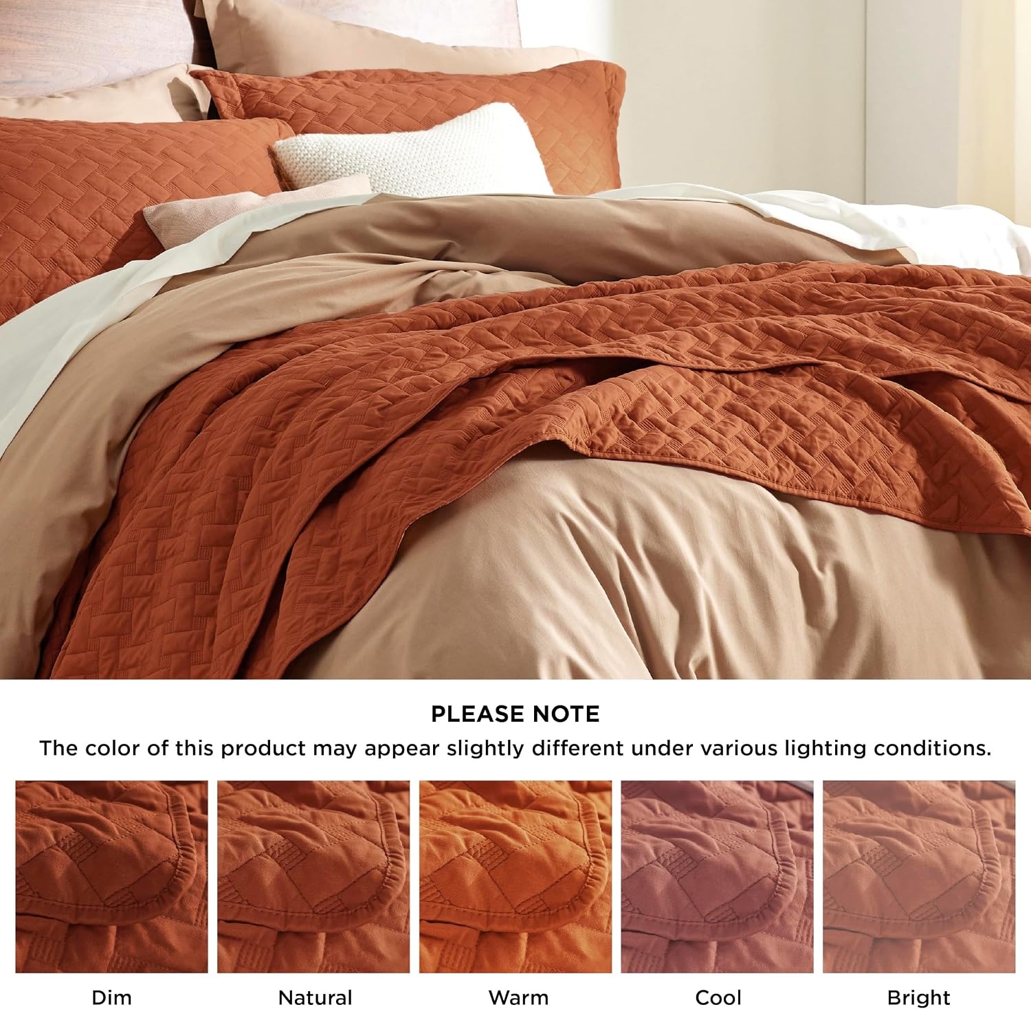 image:imageBedsure Queen Size Quilt Lightweight Comforter Set Mineral Blue Bedspread Coverlet Basket Weave AllSeason Comfort SkinFriendly Soft Breathable Machine Washable 90x96 3 Pcs 2 Pillow Shams18 Red Orange
