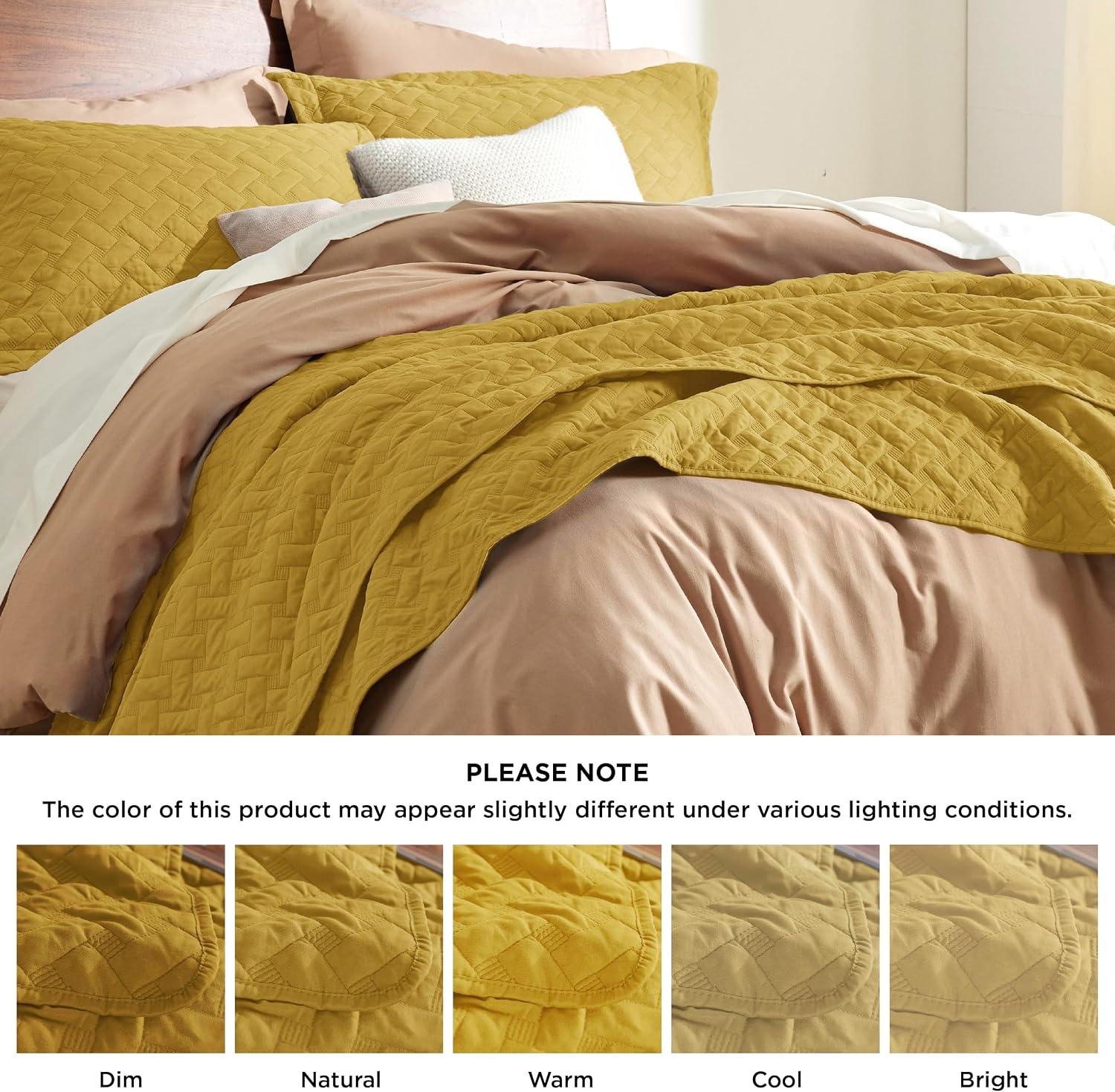 image:imageBedsure Queen Size Quilt Lightweight Comforter Set Mineral Blue Bedspread Coverlet Basket Weave AllSeason Comfort SkinFriendly Soft Breathable Machine Washable 90x96 3 Pcs 2 Pillow Shams26 Mustard Yellow