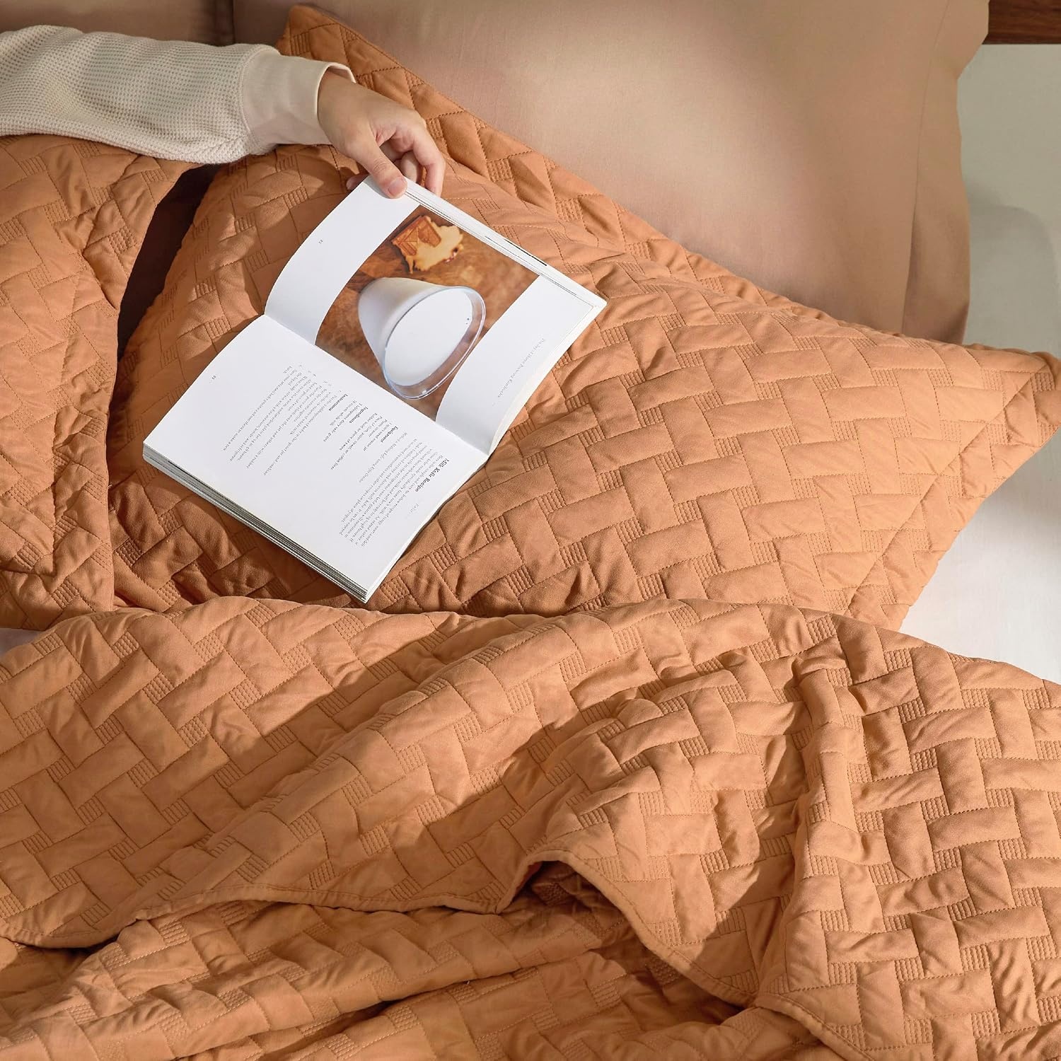 image:imageBedsure Queen Size Quilt Lightweight Comforter Set Mineral Blue Bedspread Coverlet Basket Weave AllSeason Comfort SkinFriendly Soft Breathable Machine Washable 90x96 3 Pcs 2 Pillow Shams20 Hazel Brown