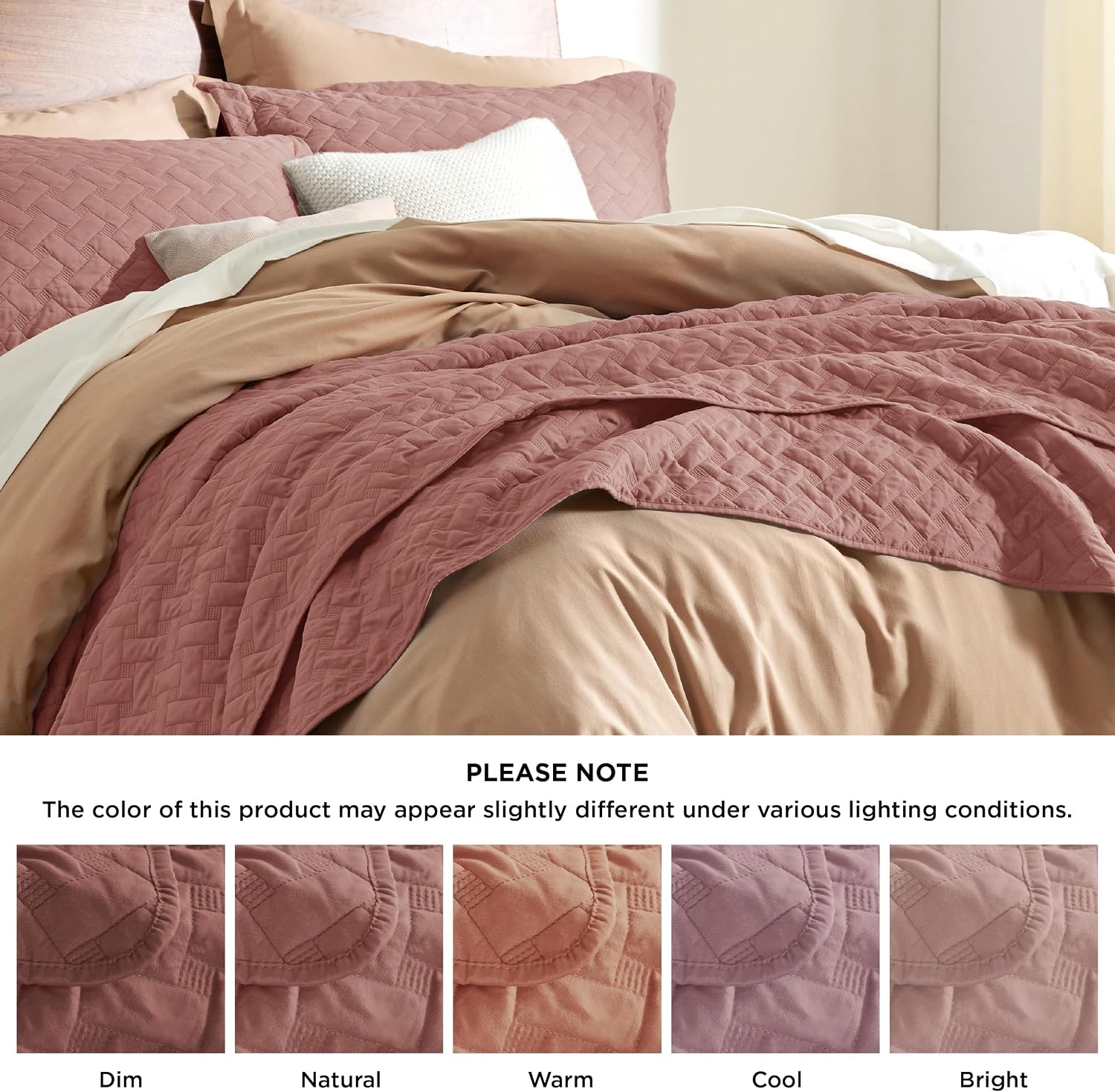 image:imageBedsure Queen Size Quilt Lightweight Comforter Set Mineral Blue Bedspread Coverlet Basket Weave AllSeason Comfort SkinFriendly Soft Breathable Machine Washable 90x96 3 Pcs 2 Pillow Shams24 Grayish Pink