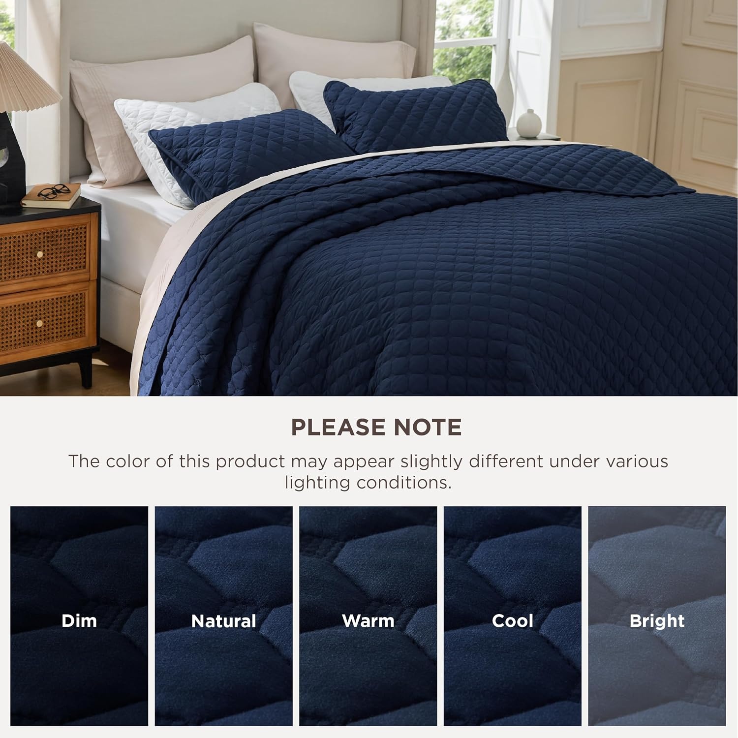 image:imageBedsure Queen Size Quilt Lightweight Comforter Set Mineral Blue Bedspread Coverlet Basket Weave AllSeason Comfort SkinFriendly Soft Breathable Machine Washable 90x96 3 Pcs 2 Pillow Shams05 Navy Honeycomb