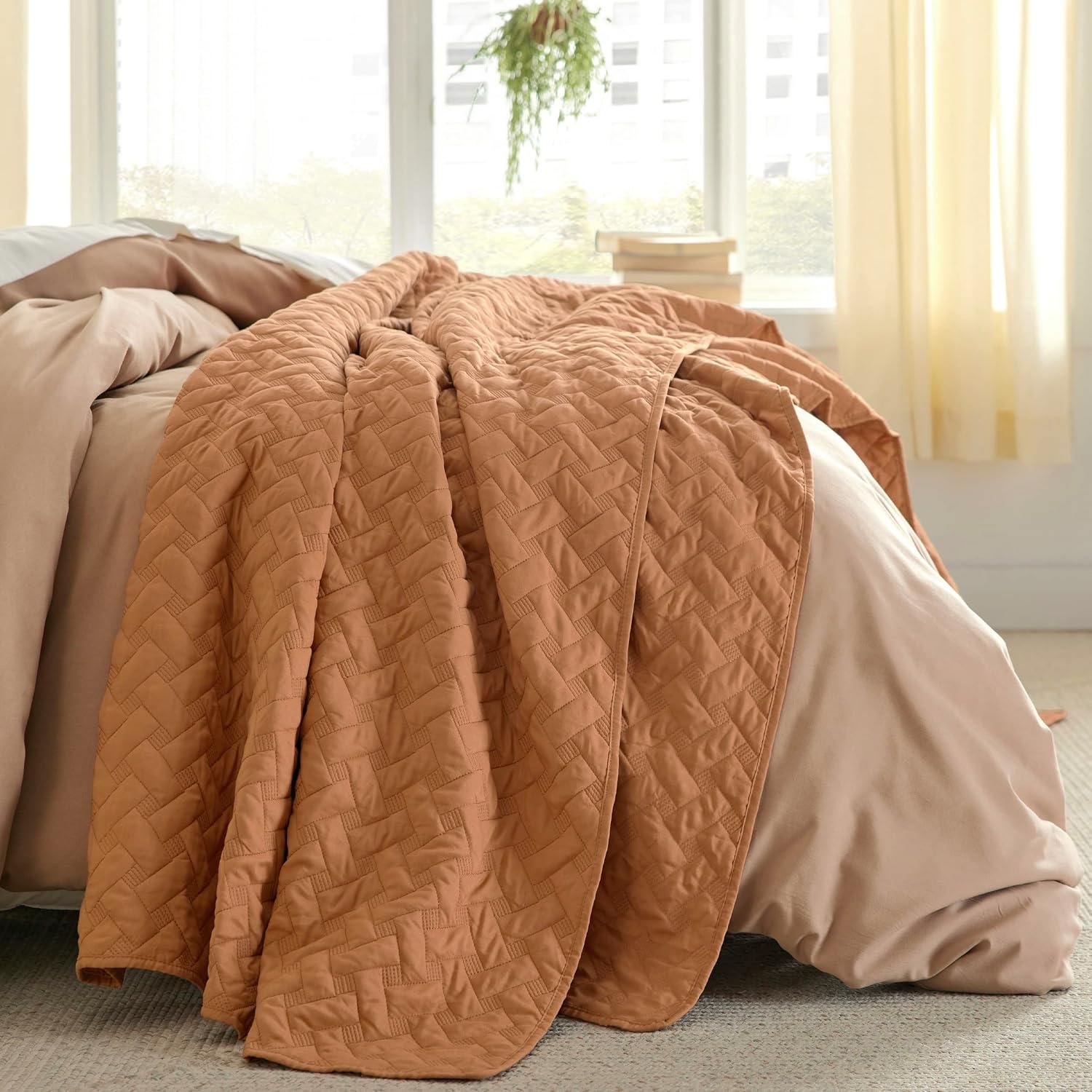 image:imageBedsure Queen Size Quilt Lightweight Comforter Set Mineral Blue Bedspread Coverlet Basket Weave AllSeason Comfort SkinFriendly Soft Breathable Machine Washable 90x96 3 Pcs 2 Pillow Shams20 Hazel Brown