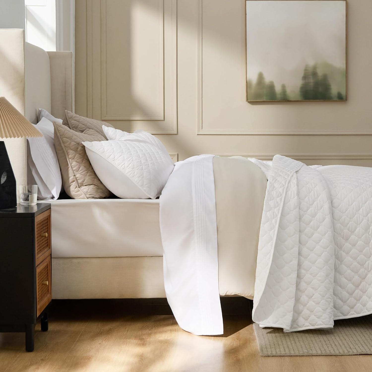image:imageBedsure Queen Size Quilt Lightweight Comforter Set Mineral Blue Bedspread Coverlet Basket Weave AllSeason Comfort SkinFriendly Soft Breathable Machine Washable 90x96 3 Pcs 2 Pillow Shams03 Coconut White Honeycomb