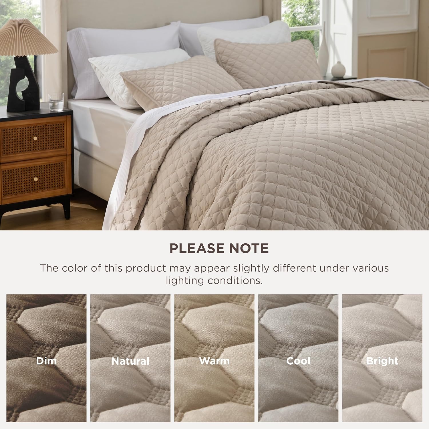 image:imageBedsure Queen Size Quilt Lightweight Comforter Set Mineral Blue Bedspread Coverlet Basket Weave AllSeason Comfort SkinFriendly Soft Breathable Machine Washable 90x96 3 Pcs 2 Pillow Shams13 Taupe Honeycomb