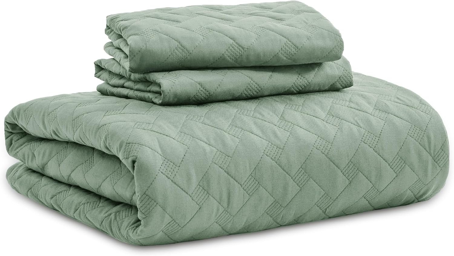 image:imageBedsure Queen Size Quilt Lightweight Comforter Set Mineral Blue Bedspread Coverlet Basket Weave AllSeason Comfort SkinFriendly Soft Breathable Machine Washable 90x96 3 Pcs 2 Pillow Shams08 Sage Green