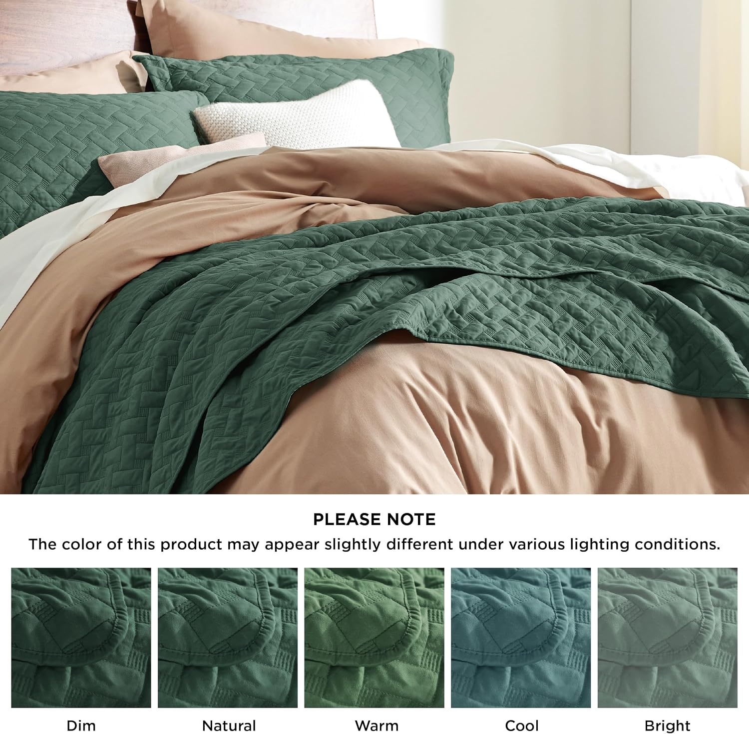 image:imageBedsure Queen Size Quilt Lightweight Comforter Set Mineral Blue Bedspread Coverlet Basket Weave AllSeason Comfort SkinFriendly Soft Breathable Machine Washable 90x96 3 Pcs 2 Pillow Shams07 Dark Green