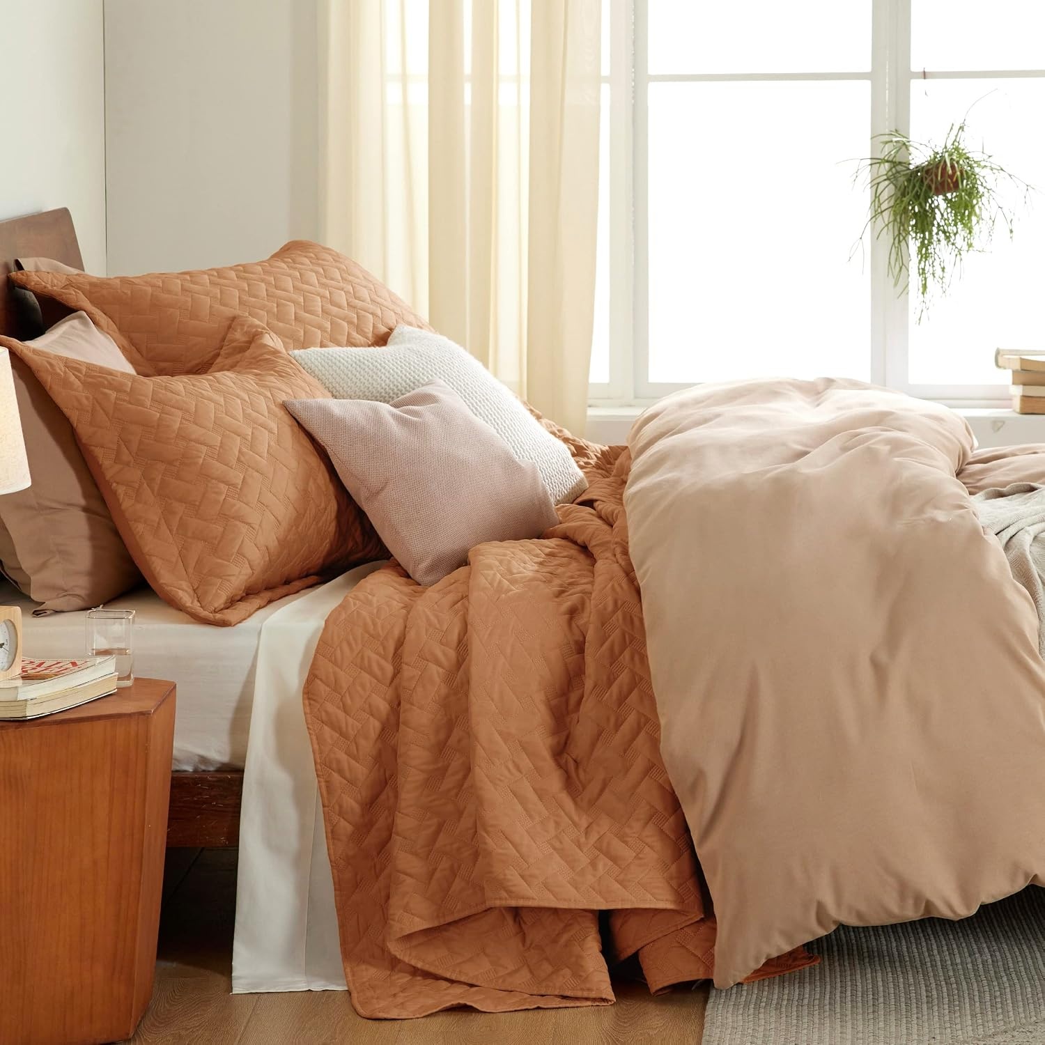 image:imageBedsure Queen Size Quilt Lightweight Comforter Set Mineral Blue Bedspread Coverlet Basket Weave AllSeason Comfort SkinFriendly Soft Breathable Machine Washable 90x96 3 Pcs 2 Pillow Shams20 Hazel Brown