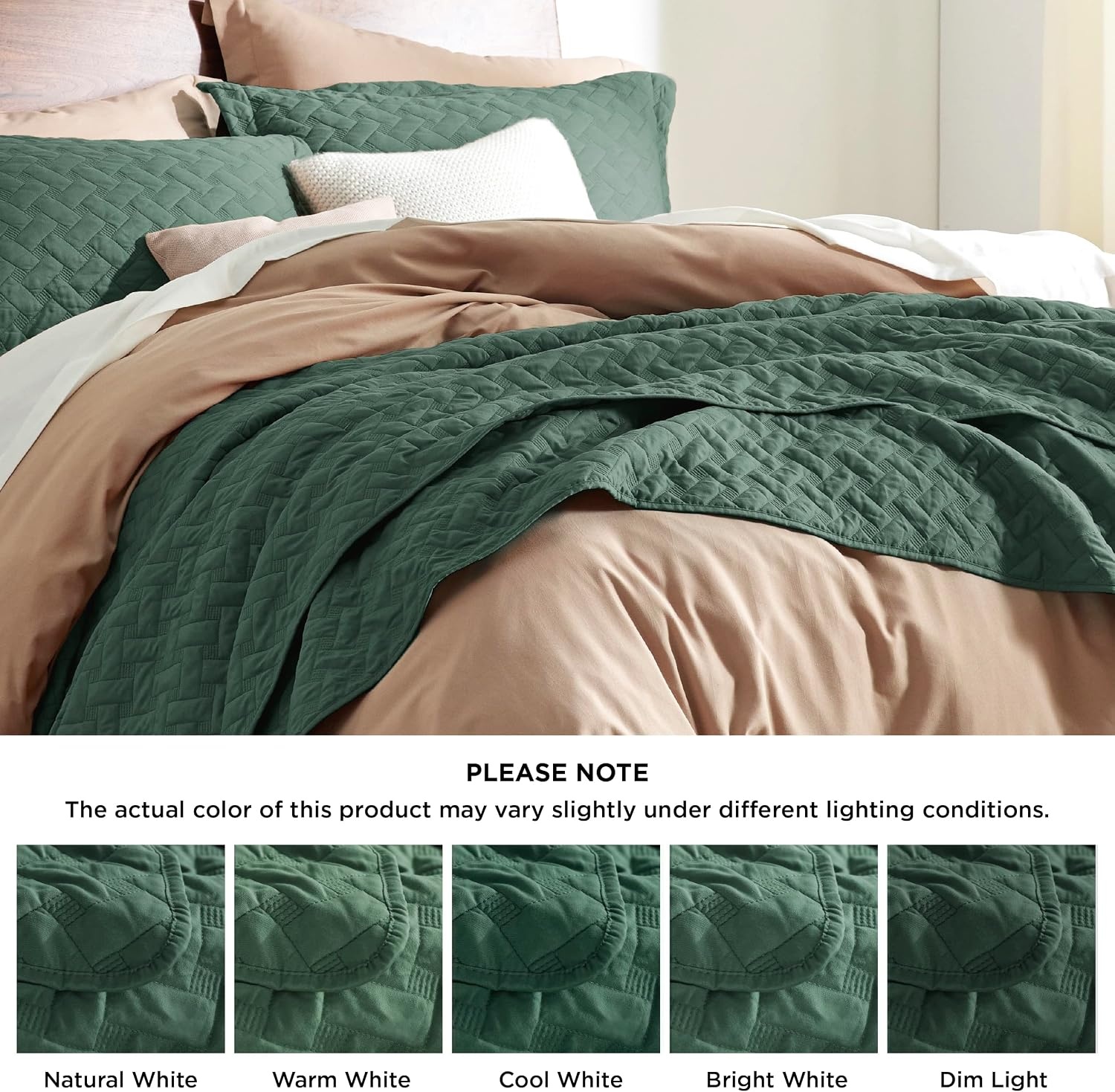 image:imageBedsure Queen Size Quilt Lightweight Comforter Set Mineral Blue Bedspread Coverlet Basket Weave AllSeason Comfort SkinFriendly Soft Breathable Machine Washable 90x96 3 Pcs 2 Pillow Shams07 Dark Green