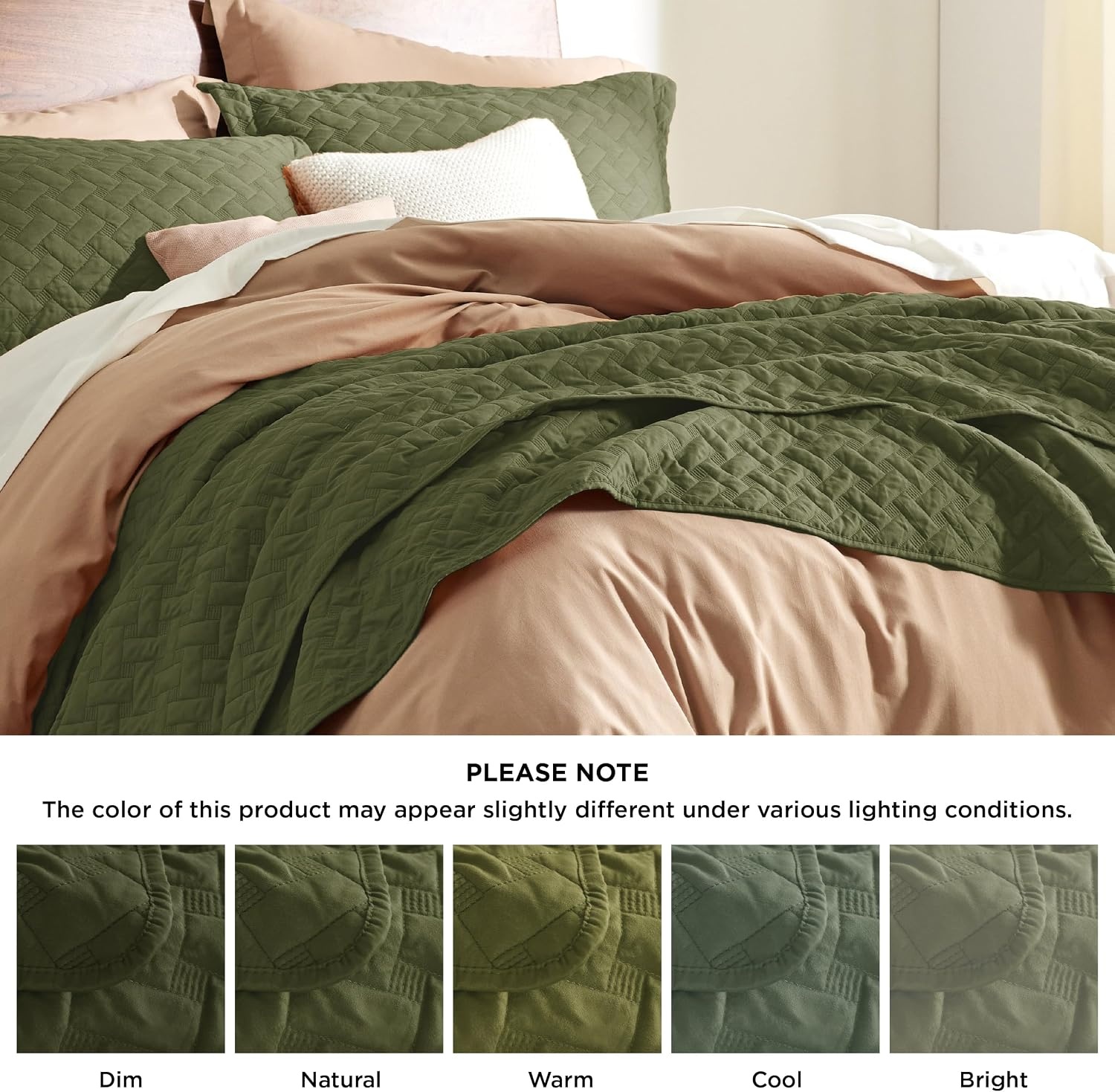image:imageBedsure Queen Size Quilt Lightweight Comforter Set Mineral Blue Bedspread Coverlet Basket Weave AllSeason Comfort SkinFriendly Soft Breathable Machine Washable 90x96 3 Pcs 2 Pillow Shams15 Olive Green