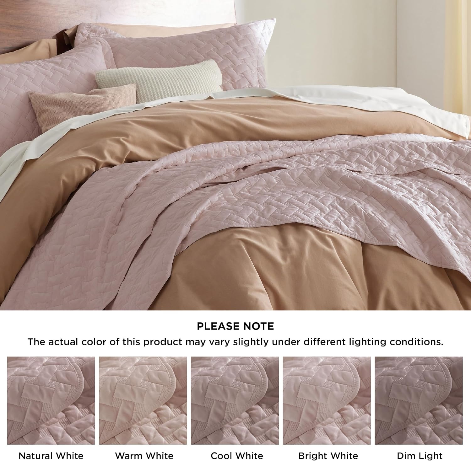 image:imageBedsure Queen Size Quilt Lightweight Comforter Set Mineral Blue Bedspread Coverlet Basket Weave AllSeason Comfort SkinFriendly Soft Breathable Machine Washable 90x96 3 Pcs 2 Pillow Shams23 Dusty Rose