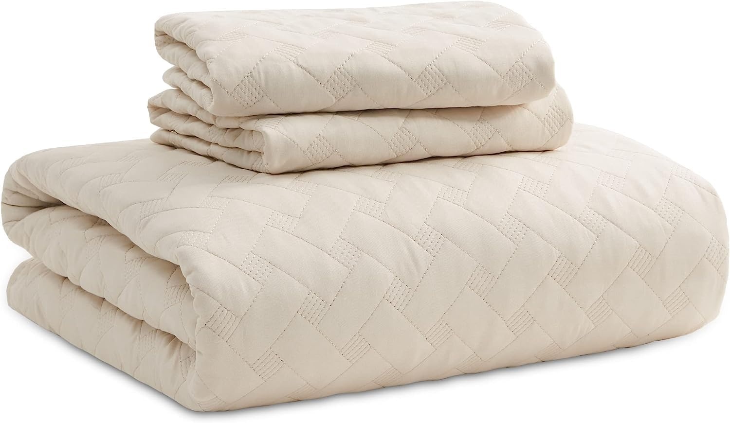 image:imageBedsure Queen Size Quilt Lightweight Comforter Set Mineral Blue Bedspread Coverlet Basket Weave AllSeason Comfort SkinFriendly Soft Breathable Machine Washable 90x96 3 Pcs 2 Pillow Shams16 Beige