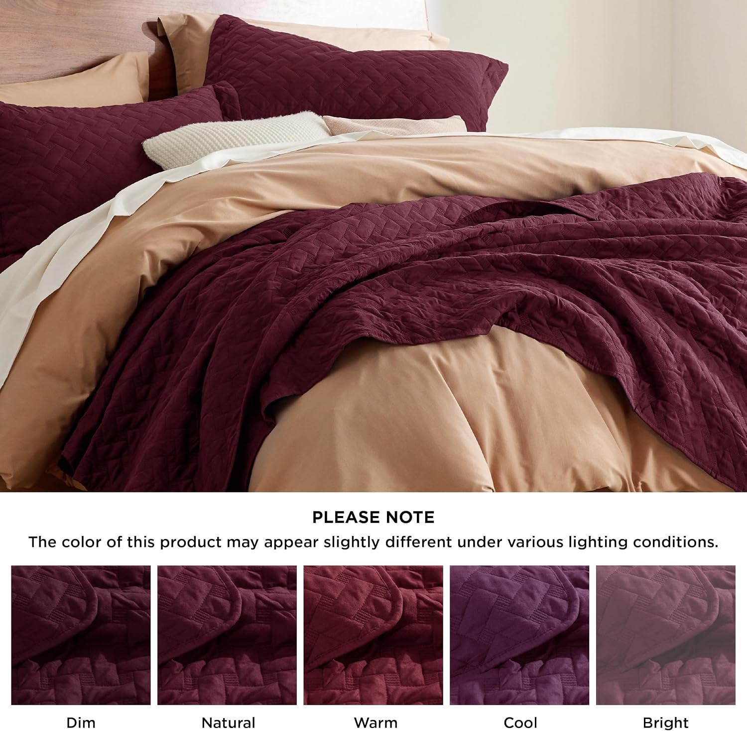 image:imageBedsure Queen Size Quilt Lightweight Comforter Set Mineral Blue Bedspread Coverlet Basket Weave AllSeason Comfort SkinFriendly Soft Breathable Machine Washable 90x96 3 Pcs 2 Pillow Shams30 Burgundy