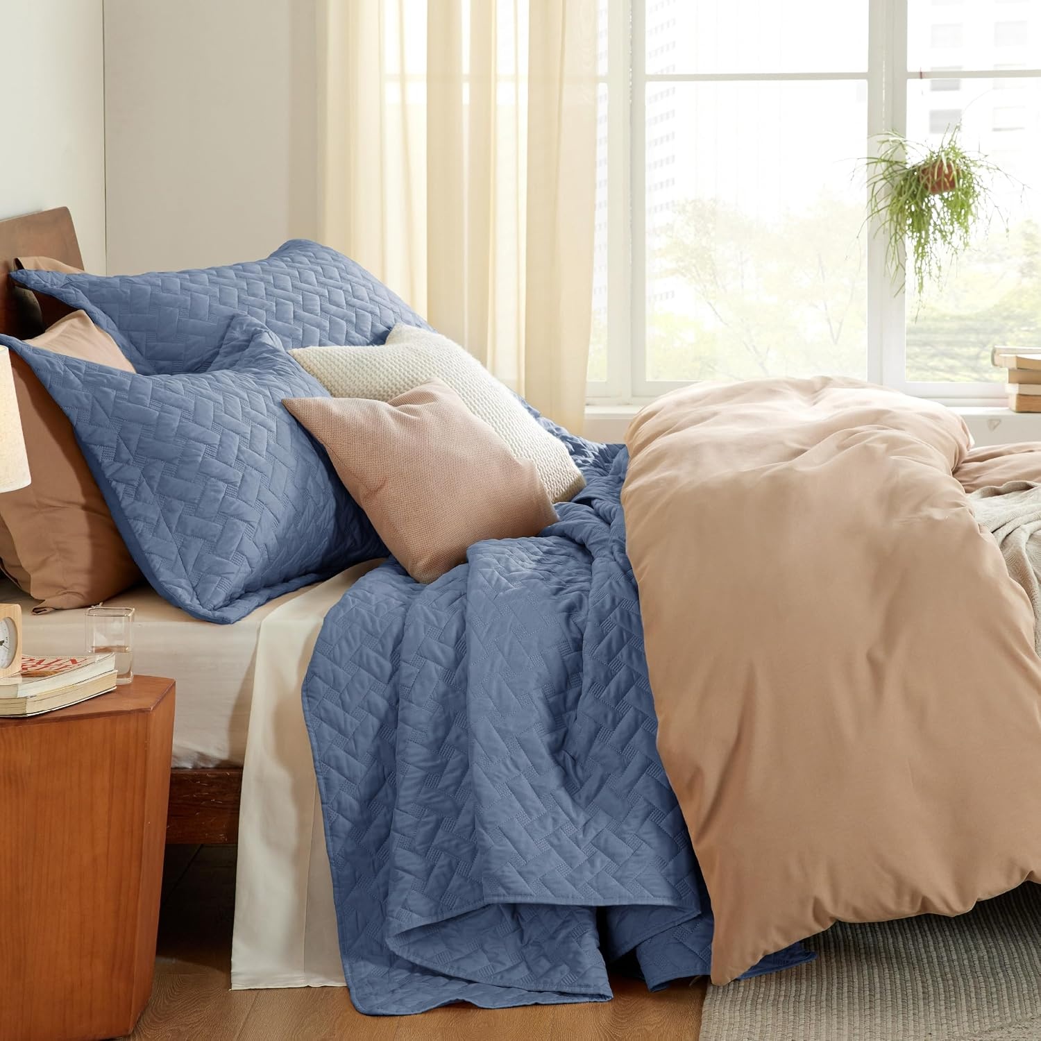 image:imageBedsure Queen Size Quilt Lightweight Comforter Set Mineral Blue Bedspread Coverlet Basket Weave AllSeason Comfort SkinFriendly Soft Breathable Machine Washable 90x96 3 Pcs 2 Pillow Shams06 Mineral Blue