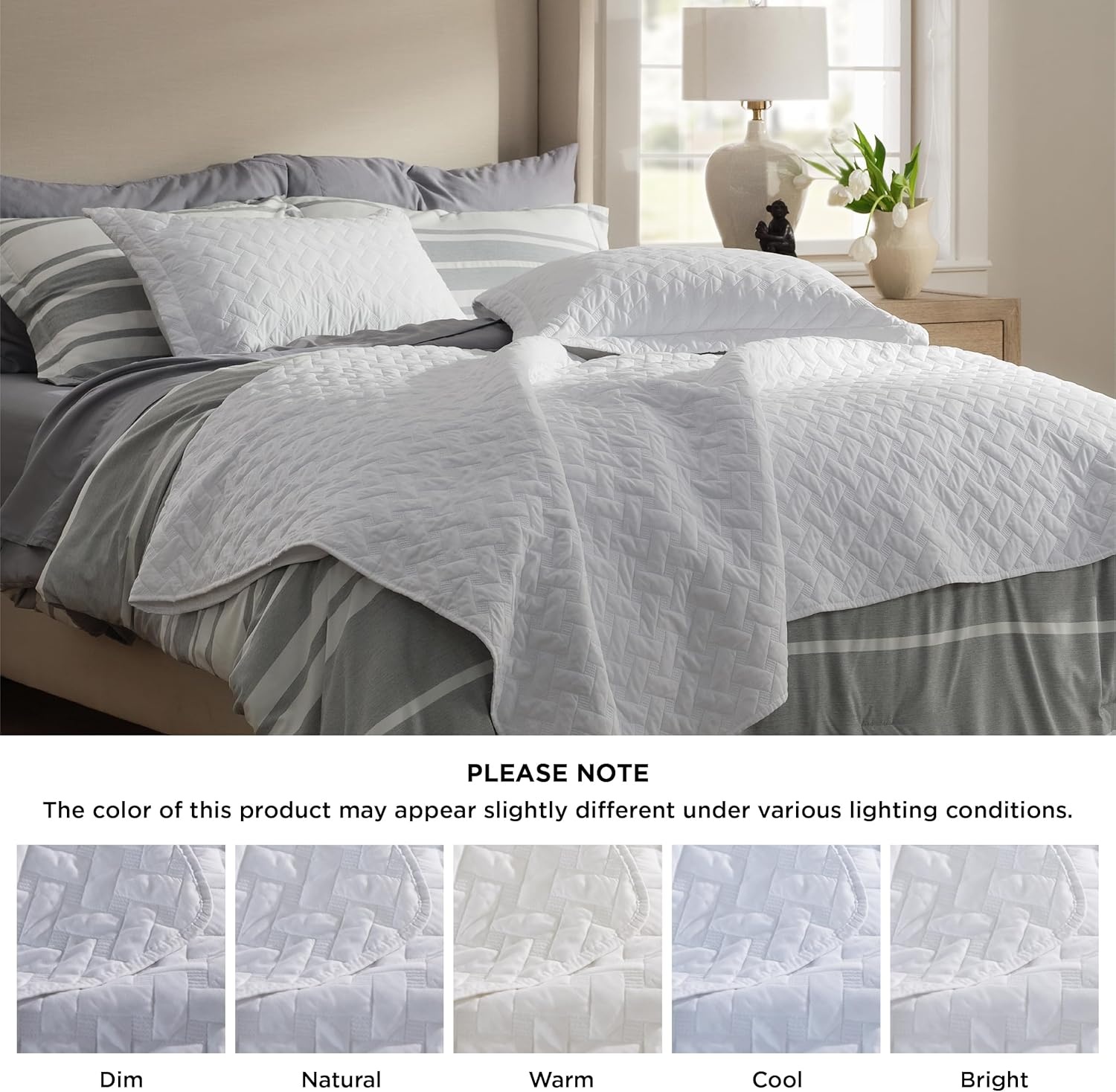 image:imageBedsure Queen Size Quilt Lightweight Comforter Set Mineral Blue Bedspread Coverlet Basket Weave AllSeason Comfort SkinFriendly Soft Breathable Machine Washable 90x96 3 Pcs 2 Pillow Shams02 White