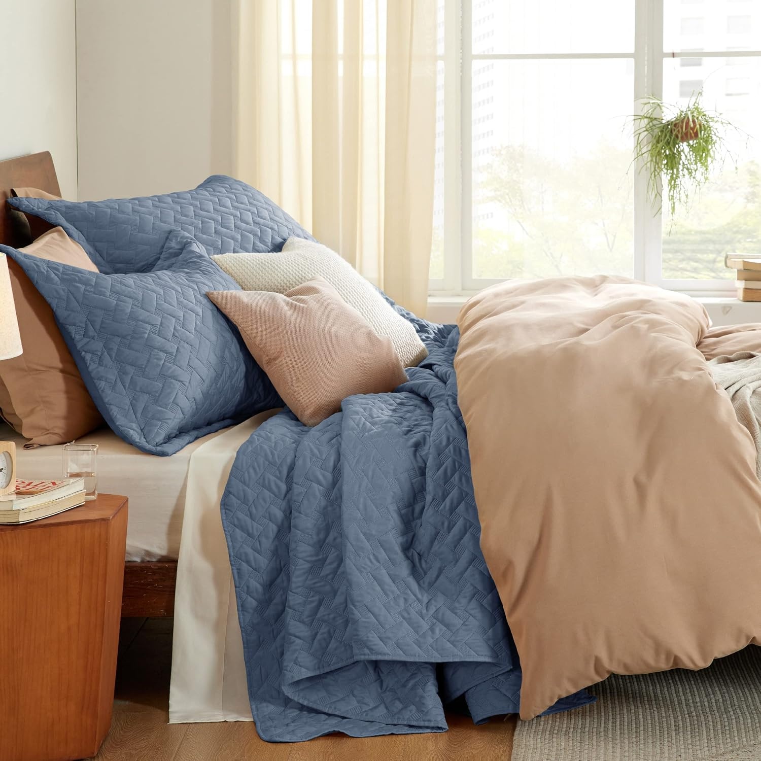 image:imageBedsure Queen Size Quilt Lightweight Comforter Set Mineral Blue Bedspread Coverlet Basket Weave AllSeason Comfort SkinFriendly Soft Breathable Machine Washable 90x96 3 Pcs 2 Pillow Shams06 Mineral Blue