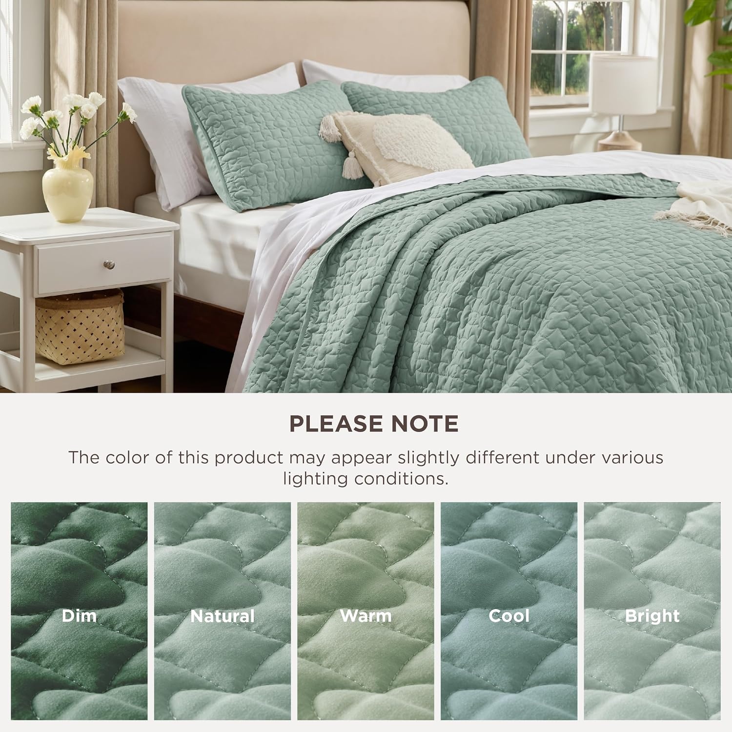 image:imageBedsure Queen Size Quilt Lightweight Comforter Set Mineral Blue Bedspread Coverlet Basket Weave AllSeason Comfort SkinFriendly Soft Breathable Machine Washable 90x96 3 Pcs 2 Pillow Shams09 Sage Green Lucky Star