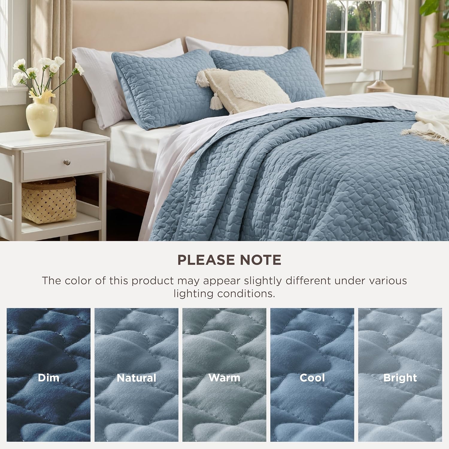 image:imageBedsure Queen Size Quilt Lightweight Comforter Set Mineral Blue Bedspread Coverlet Basket Weave AllSeason Comfort SkinFriendly Soft Breathable Machine Washable 90x96 3 Pcs 2 Pillow Shams11 Dusty Blue Lucky Star