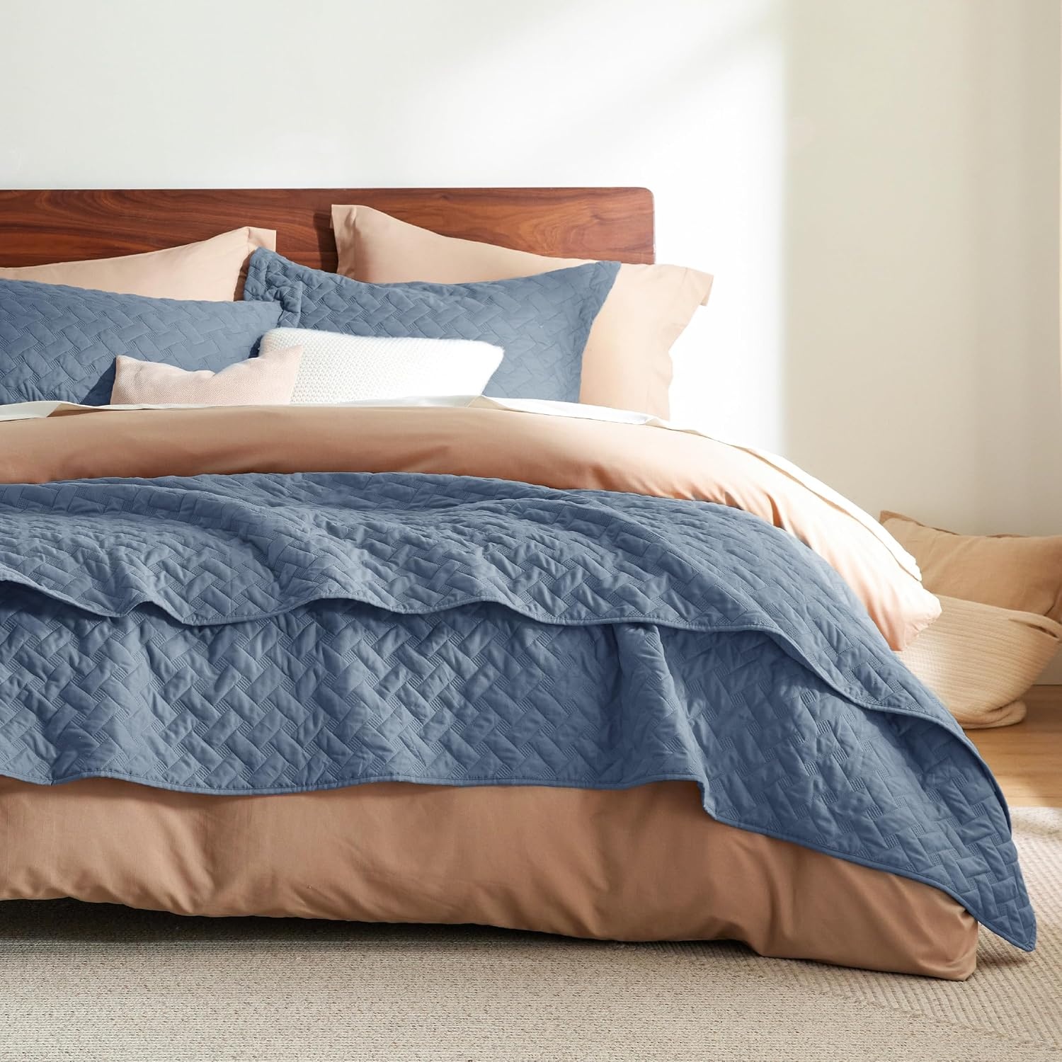 image:imageBedsure Queen Size Quilt Lightweight Comforter Set Mineral Blue Bedspread Coverlet Basket Weave AllSeason Comfort SkinFriendly Soft Breathable Machine Washable 90x96 3 Pcs 2 Pillow Shams06 Mineral Blue
