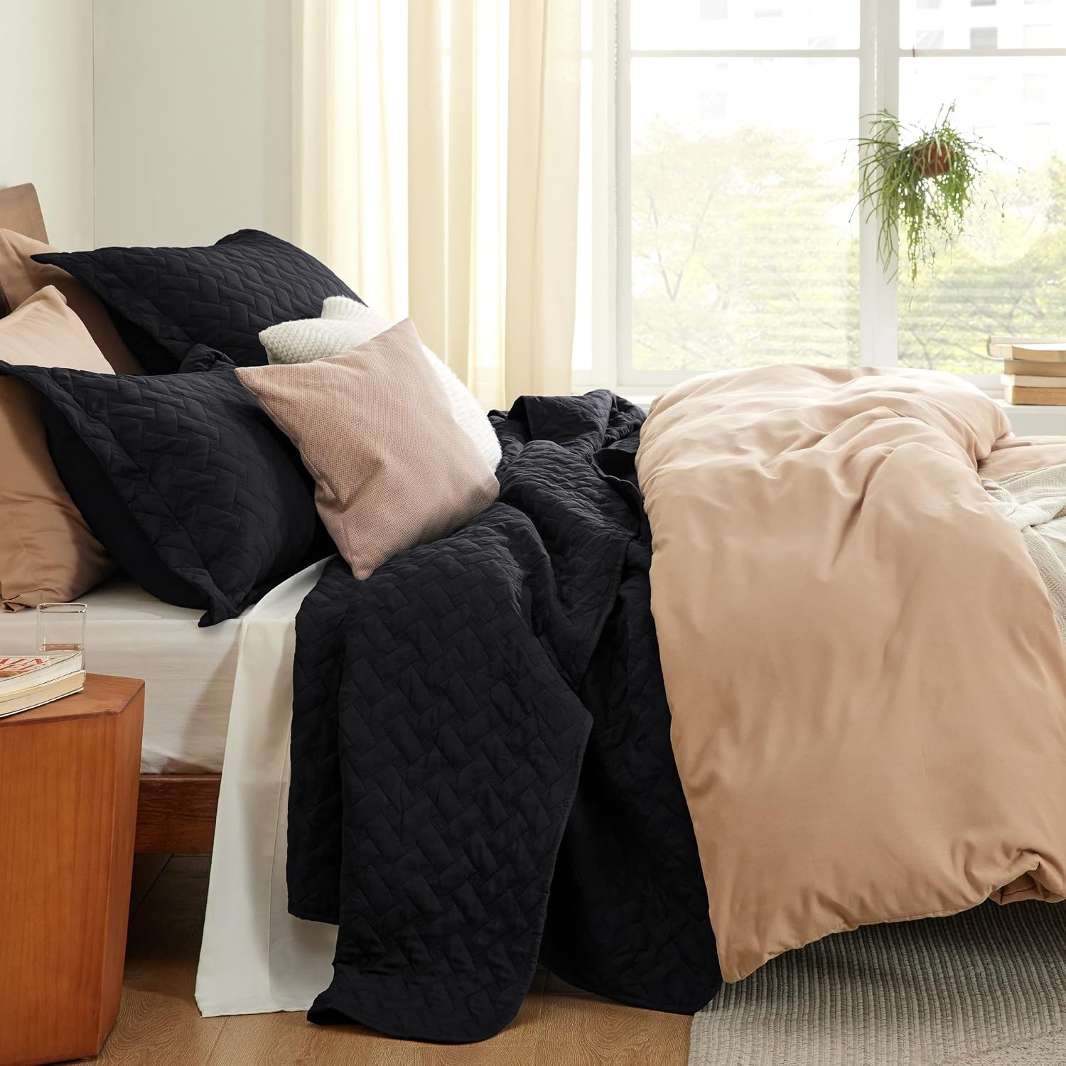 image:imageBedsure Queen Size Quilt Lightweight Comforter Set Mineral Blue Bedspread Coverlet Basket Weave AllSeason Comfort SkinFriendly Soft Breathable Machine Washable 90x96 3 Pcs 2 Pillow Shams17 Black