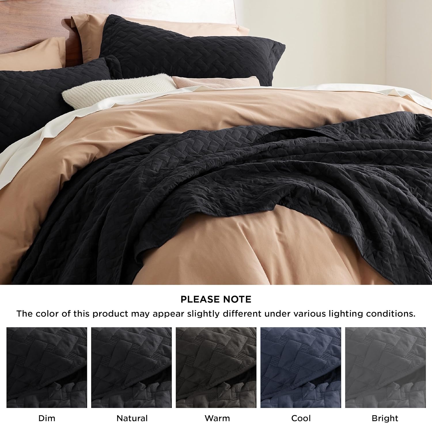 image:imageBedsure Queen Size Quilt Lightweight Comforter Set Mineral Blue Bedspread Coverlet Basket Weave AllSeason Comfort SkinFriendly Soft Breathable Machine Washable 90x96 3 Pcs 2 Pillow Shams17 Black