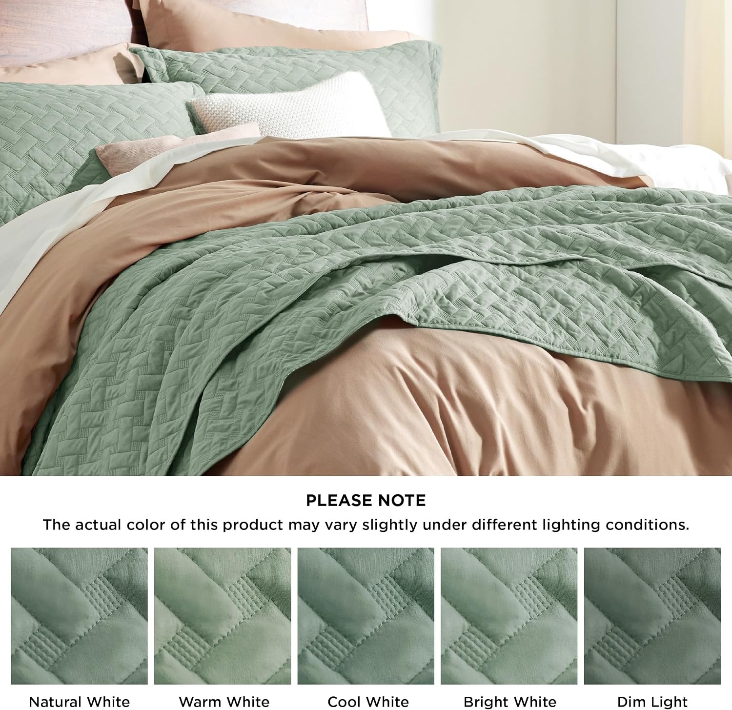 image:imageBedsure Queen Size Quilt Lightweight Comforter Set Mineral Blue Bedspread Coverlet Basket Weave AllSeason Comfort SkinFriendly Soft Breathable Machine Washable 90x96 3 Pcs 2 Pillow Shams08 Sage Green