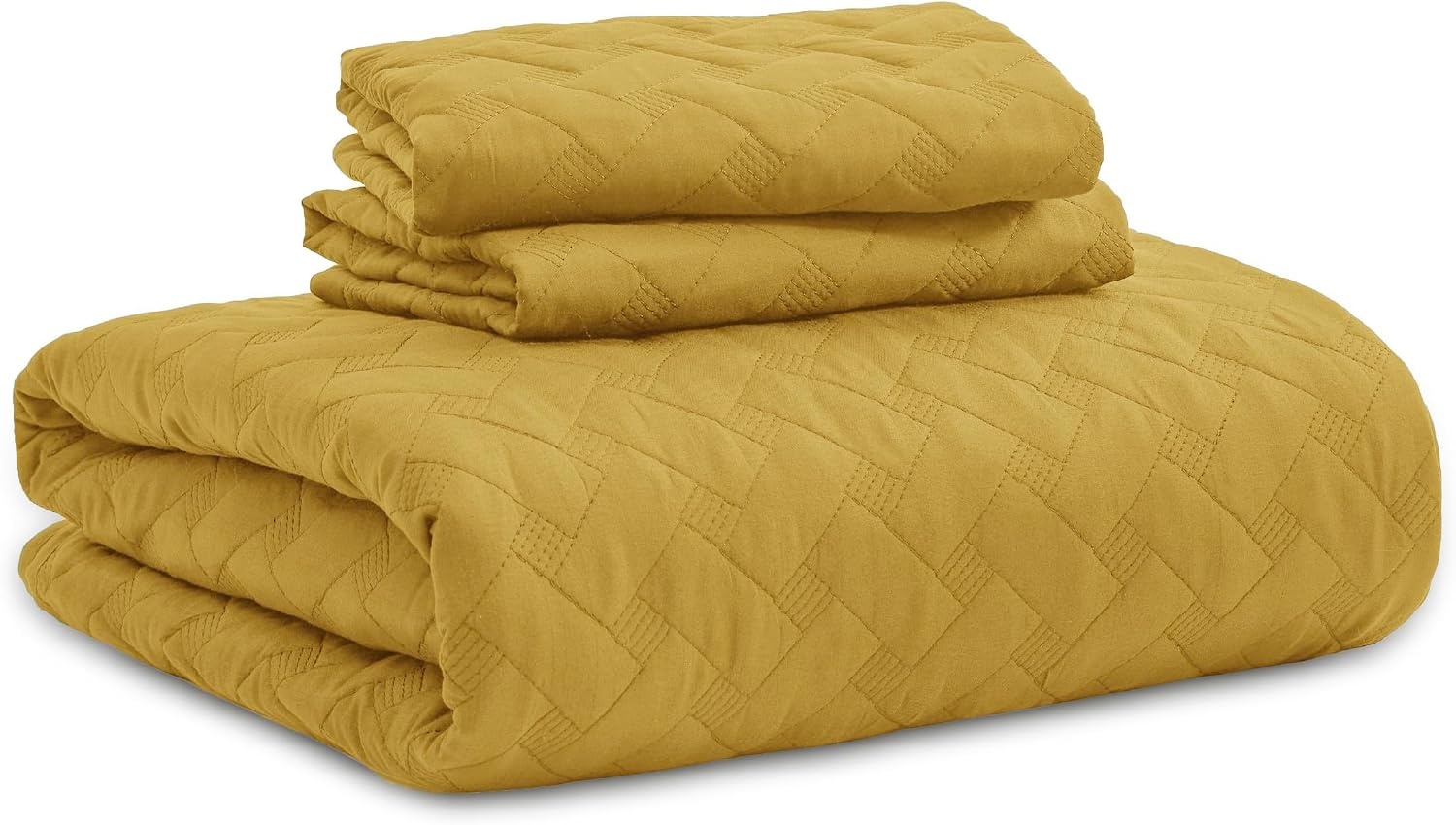 image:imageBedsure Queen Size Quilt Lightweight Comforter Set Mineral Blue Bedspread Coverlet Basket Weave AllSeason Comfort SkinFriendly Soft Breathable Machine Washable 90x96 3 Pcs 2 Pillow Shams26 Mustard Yellow
