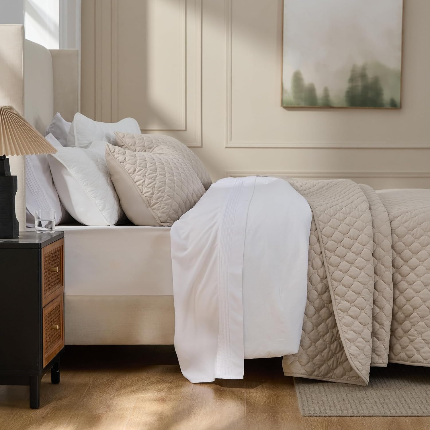 image:imageBedsure Queen Size Quilt Lightweight Comforter Set Mineral Blue Bedspread Coverlet Basket Weave AllSeason Comfort SkinFriendly Soft Breathable Machine Washable 90x96 3 Pcs 2 Pillow Shams13 Taupe Honeycomb