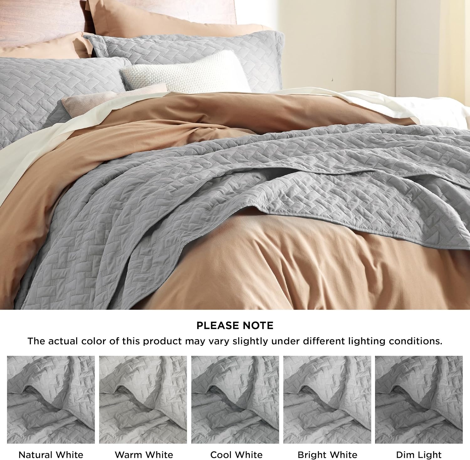 image:imageBedsure Queen Size Quilt Lightweight Comforter Set Mineral Blue Bedspread Coverlet Basket Weave AllSeason Comfort SkinFriendly Soft Breathable Machine Washable 90x96 3 Pcs 2 Pillow Shams10 Light Grey