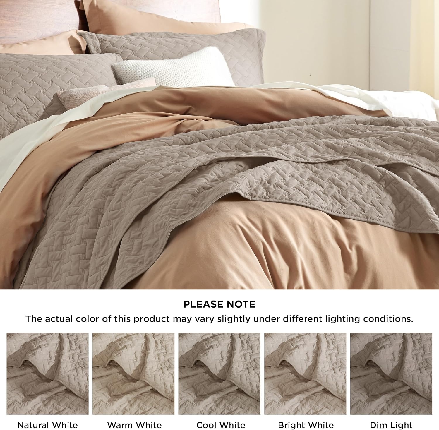 image:imageBedsure Queen Size Quilt Lightweight Comforter Set Mineral Blue Bedspread Coverlet Basket Weave AllSeason Comfort SkinFriendly Soft Breathable Machine Washable 90x96 3 Pcs 2 Pillow Shams12 Taupe