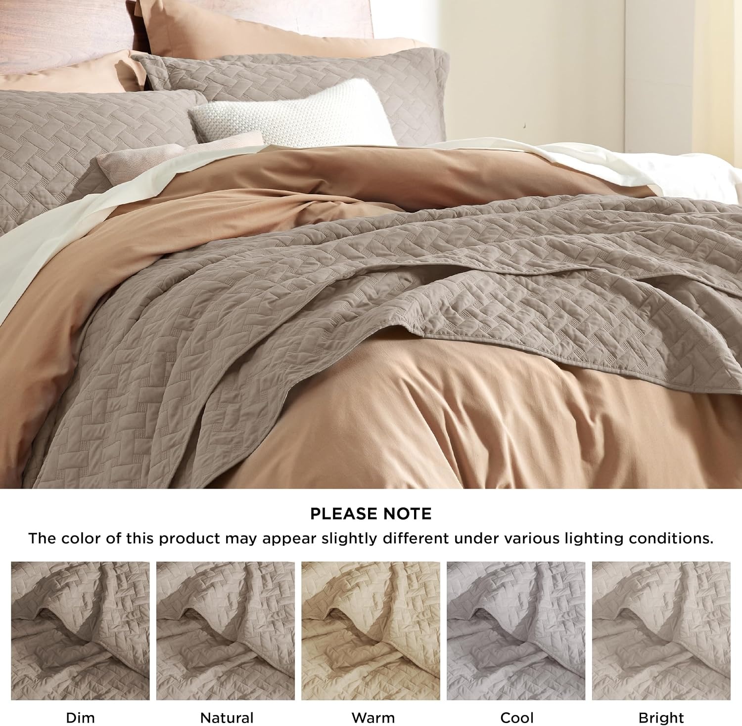 image:imageBedsure Queen Size Quilt Lightweight Comforter Set Mineral Blue Bedspread Coverlet Basket Weave AllSeason Comfort SkinFriendly Soft Breathable Machine Washable 90x96 3 Pcs 2 Pillow Shams12 Taupe