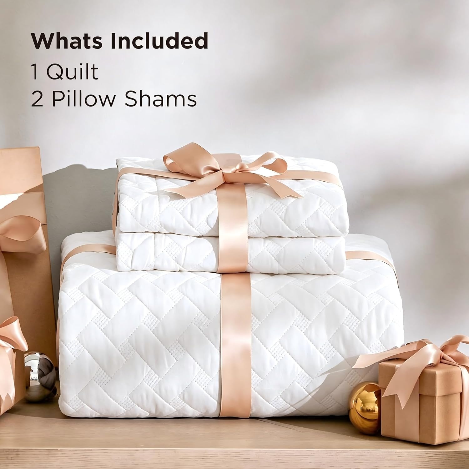 image:imageBedsure Queen Size Quilt Lightweight Comforter Set Mineral Blue Bedspread Coverlet Basket Weave AllSeason Comfort SkinFriendly Soft Breathable Machine Washable 90x96 3 Pcs 2 Pillow Shams02 White