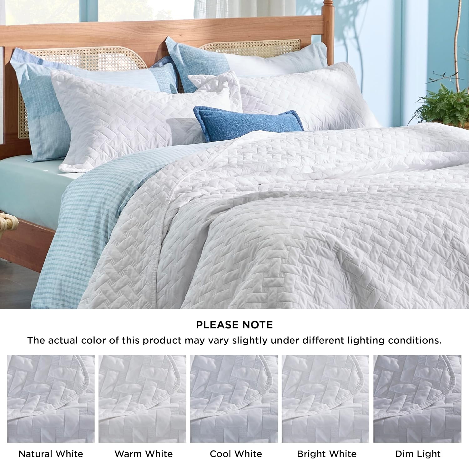 image:imageBedsure Queen Size Quilt Lightweight Comforter Set Mineral Blue Bedspread Coverlet Basket Weave AllSeason Comfort SkinFriendly Soft Breathable Machine Washable 90x96 3 Pcs 2 Pillow Shams02 White