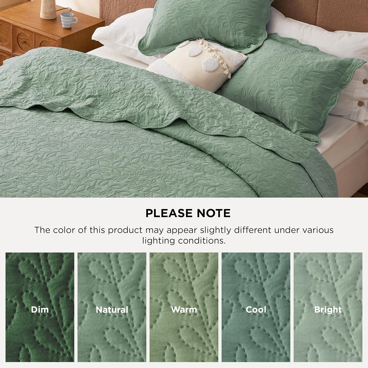 image:imageBedsure Quilts Queen Size Bedspread Thin Comforter Charcoal Coverlet AllSeason Bedding Soft Modern Clover Pattern StitchFree QuiltTech PetFriendly Machine Washable 90x96in 3 Pcs09 Sage Green Leaf