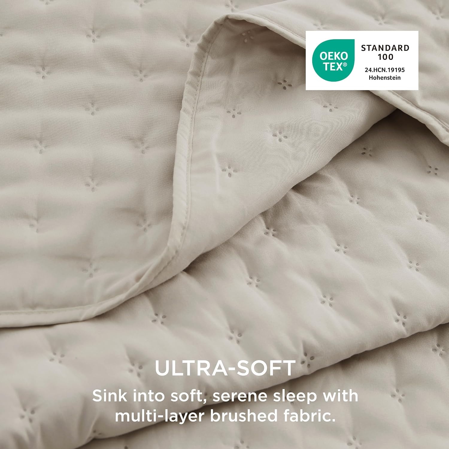 image:imageBedsure Quilts Queen Size Bedspread Thin Comforter Charcoal Coverlet AllSeason Bedding Soft Modern Clover Pattern StitchFree QuiltTech PetFriendly Machine Washable 90x96in 3 Pcs13 Oatmeal Clover
