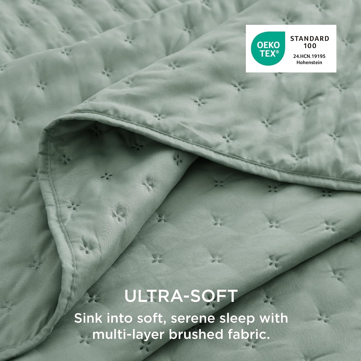 image:imageBedsure Quilts Queen Size Bedspread Thin Comforter Charcoal Coverlet AllSeason Bedding Soft Modern Clover Pattern StitchFree QuiltTech PetFriendly Machine Washable 90x96in 3 Pcs08 Sage Green Clover